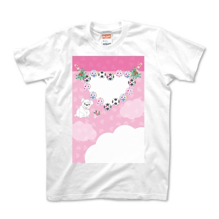 ピンクでハートの可愛いわんちゃんTシャツ