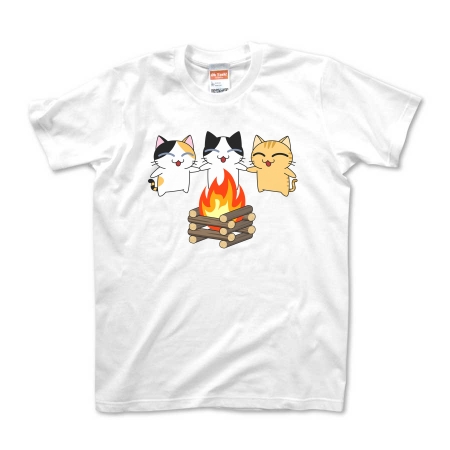 焚き火　猫Tシャツ